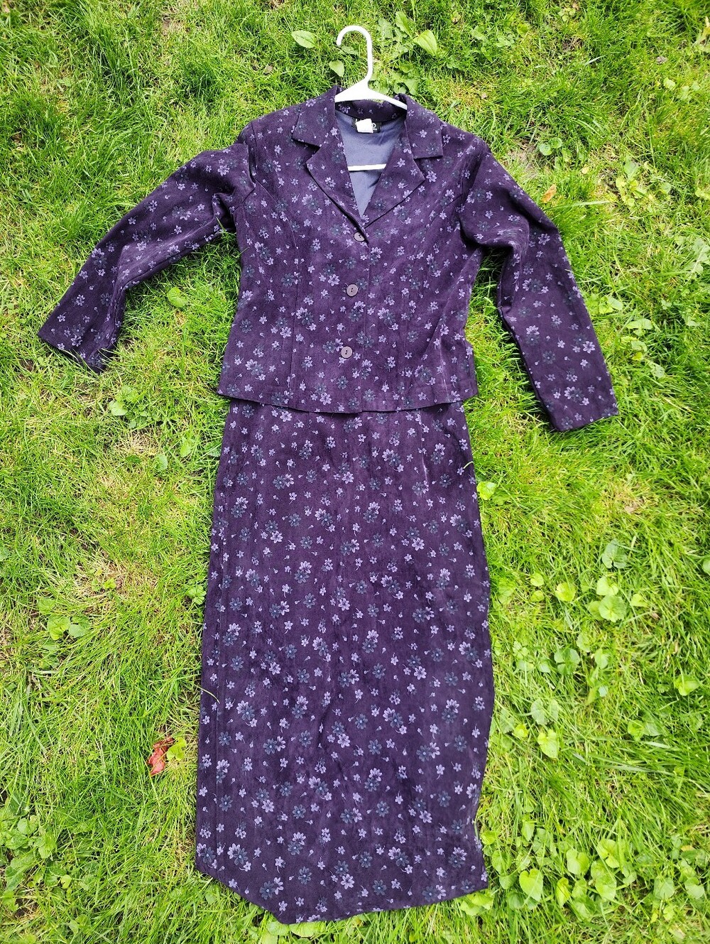 Womens 2 piece skirt suit whimsigoth ditsy floral pattern purple sm